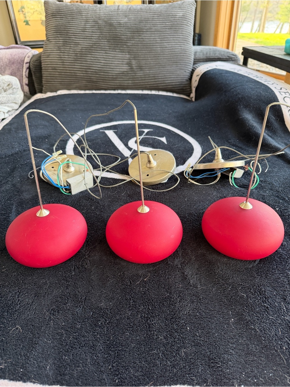 Set of 3 Red Glass Pendant Lights